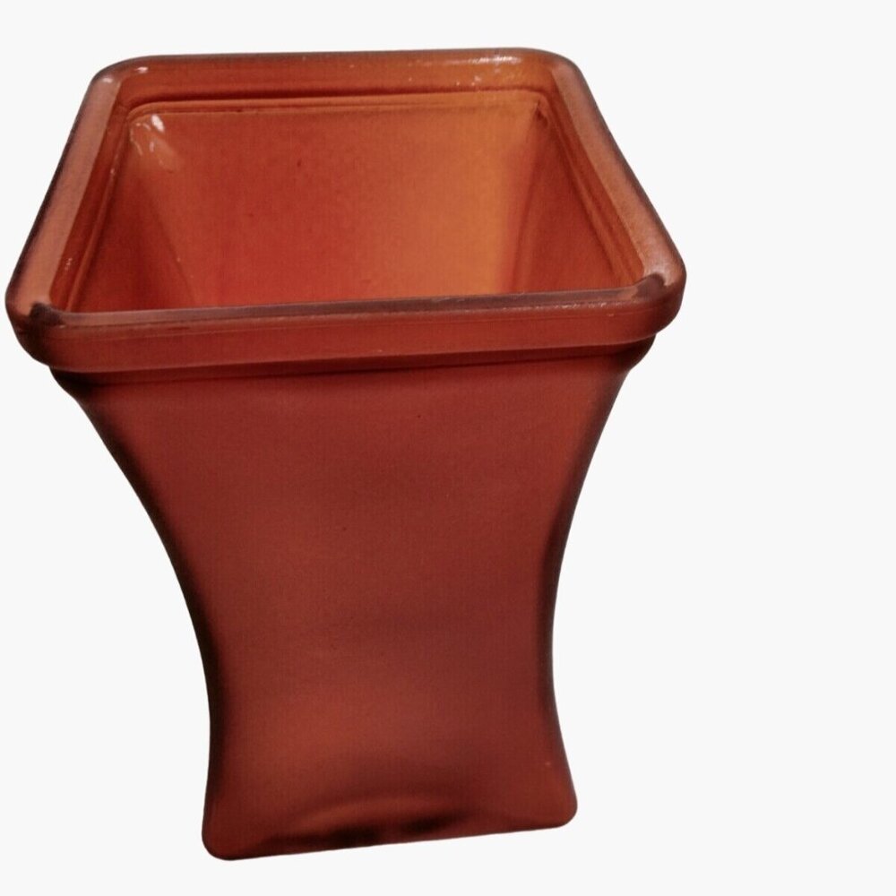 Burnt Orange Glass Vase square tapered Autumn fall Halloween Thanksgiving Rustic